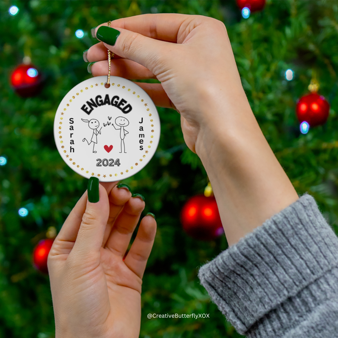 Couples first Christmas engaged ornament personalized fiancé gift holiday keepsake