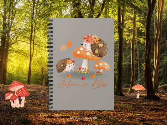 Hedgehog Notebook, Woodlands Fall Hedgehog on Mushroom Notebook, Cottagecore Journal, Autumn's Bliss Hedgehog Journal, Forrest Mushroom