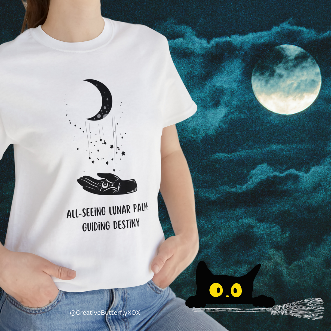 All Seeing Eye T-Shirt, All Seeing Luna Palm: Guiding Destiny Shirt, Celestial Shirt, Moon Shirt, Witchy Woman T-Shirt, Luna Shirt Unisex