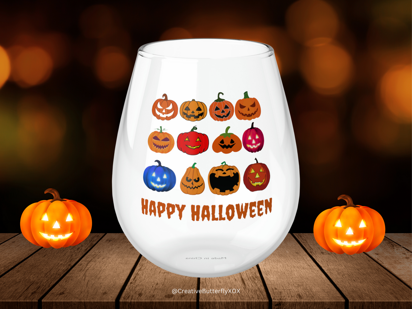 Jack O' Lantern Wine Glass, Pumpkin Wine Glass, Halloween Wine Glass, Spooky Season Pumpkins Stemless Wine Glass, Jack O' Lantern Glass