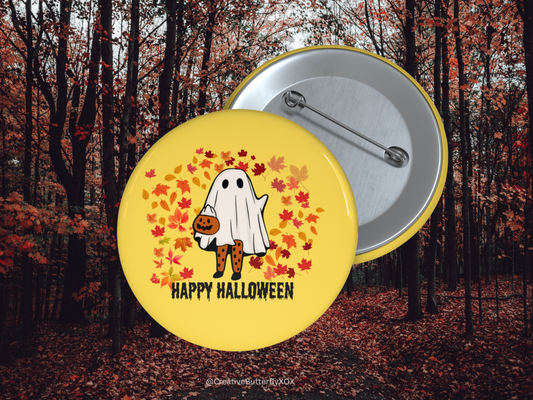 Ghost Girl Pin, Ghoul Frolicking in the Fall Leaves Pin, Ghost Pin, Ghost Button, Cute Ghost Pin, Halloween Pin, Spooky Season Pin Accessory
