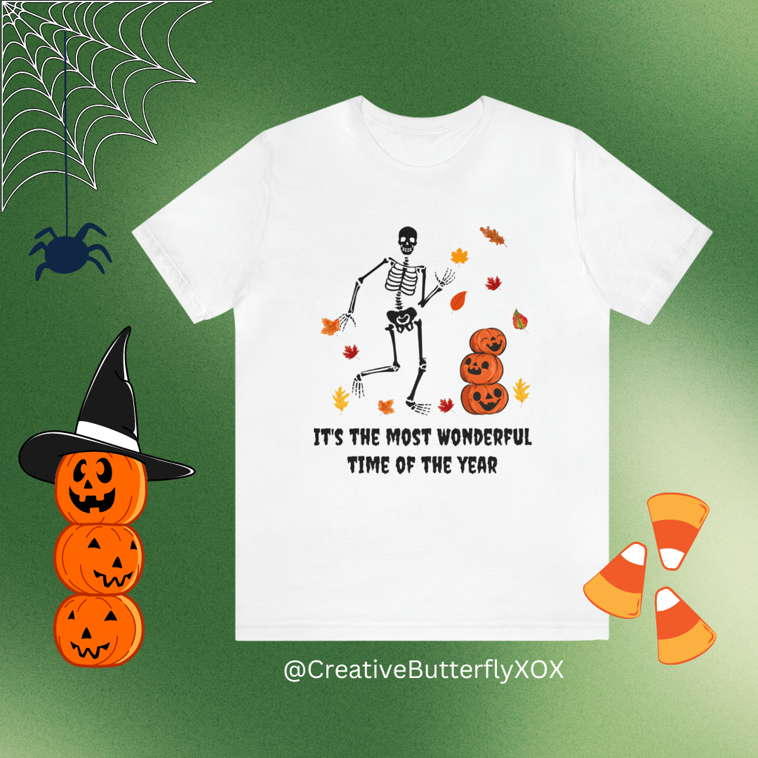 Halloween Pumpkins Skeleton Shirt with Fall Leaves, Funny Halloween Shirt, Funny Skeleton T-Shirt, The Most Wonderful Time of The Year Shirt