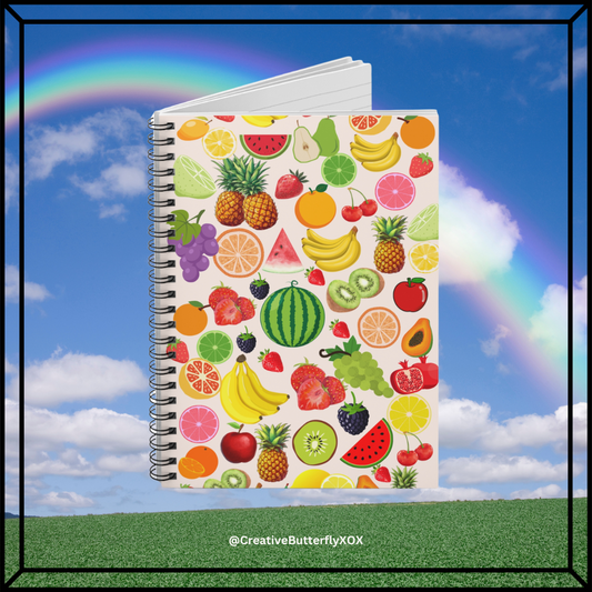 Summer Fruits Notebook | Fruit Collage Journal | Vegetarian Aesthetic Lined Notebook | Fruit Journal for Summer Notes