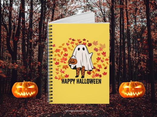 Lady Ghost NoteBook, Cute Spooky Season Notebook, Ghost Journal, Happy Halloween Notebook, Fall Leaves Notebook, Autumnal Notebook Gift