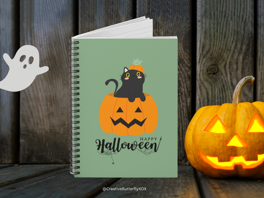 Black Cat in a Pumpkin Notebook, Cat Notebook, Jack O' Lantern Notebook, Halloween Notebook Stationery, Cats Journal, Spooky Cat Mom Gift