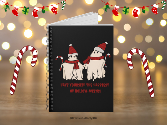 Funny Christmas Halloween Ghosts Notebook Journal, Ghost with Santa Hats Notebook, Halloween Notebook, Christmas Notebook Journal Stationery