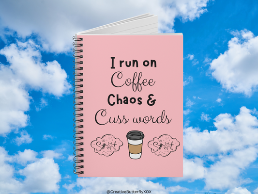 I Run on Coffee Chaos & Cuss Words Notebook, Funny Notebook, Funny Coworker Gift, Manager Gift, Office Stationery Gifts, Coffee Lover Gifts