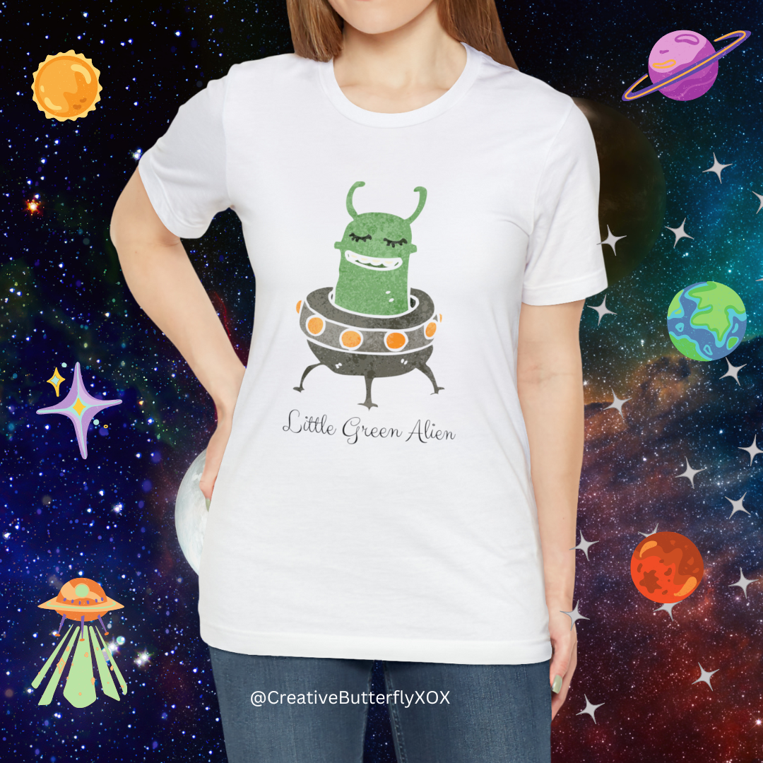 Little Green Alien T-Shirt, Alien in Spaceship Shirt, Alien Shirt, UFO Shirt, Alien Graphic Tee, Sci-Fi Shirt, Cosmic Extraterrestrial Shirt