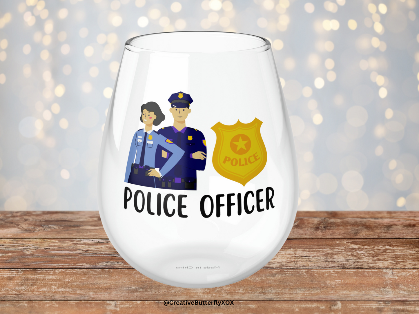 Police Officer Wine Glass, Police Officer Gifts, Unisex Police Officer Stemless Wine Glass, Policeman Wine Glass, Gift For Police Woman Xmas