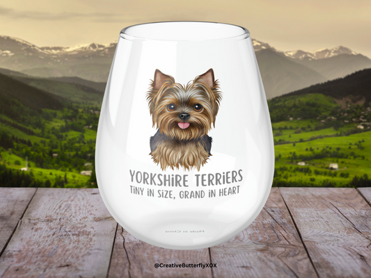 Yorkshire Terrier Wine Glass, Yorkshire Terrier Gifts, Dog Wine Glass 11.75oz, Cute Yorkshire Terrier Stemless Wine Glass Gift for Dog Owner