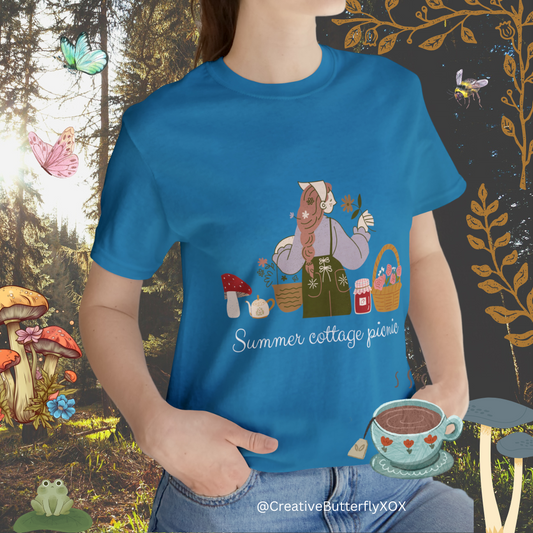 Summer Cottage Picnic Shirt, Cottage T-Shirt, Cottagecore Shirt, Girl on Picnic T-Shirt, Cottage Vibes Shirt, Unisex Color Options Available
