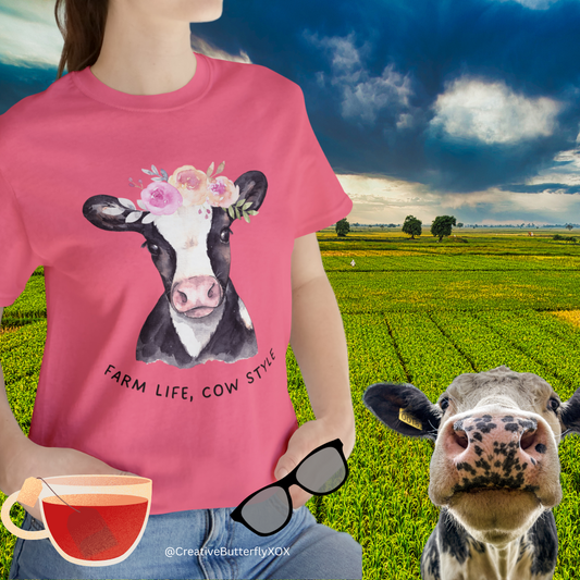 Cow T-Shirt, Farm Shirt, Farm Life Cow Style Shirt, Farm Life Shirt, Country Shirt, Cottagecore Shirt, Cow Shirt, Cow with Flower Wreath