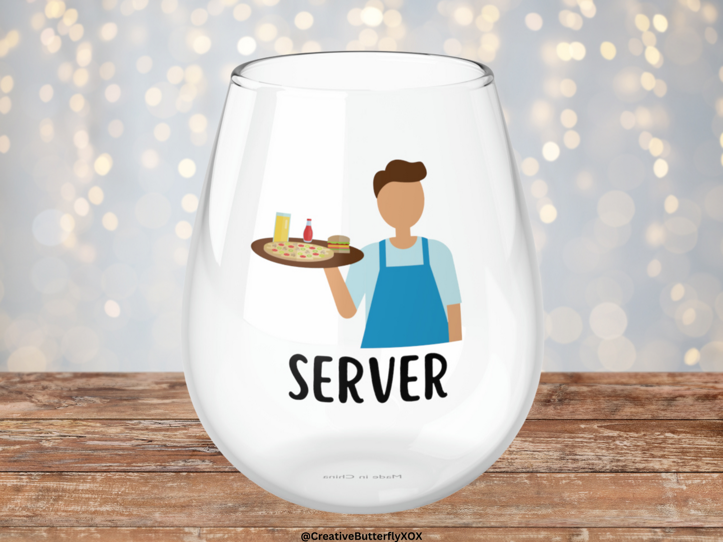 Server Wine Glass, Male Server Gifts, Waiter Wine Glass, Thank You Gift, Waiter Stemless Wine Glass Gift, Server Christmas Gift Birthday