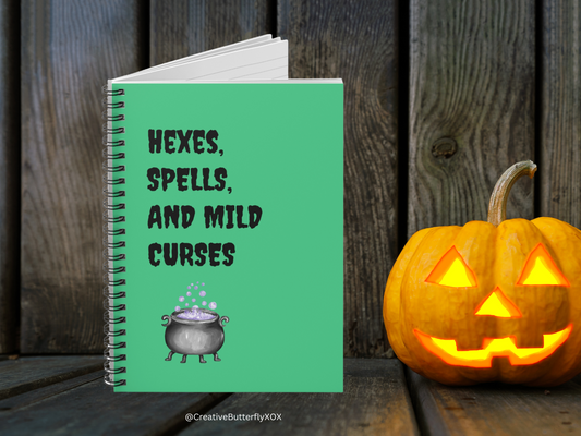 Hexes Spells And Mild Curses Notebook, Witch Notebook, Funny Notebook, Halloween Notebook, Spooky Season Journal, Wizard Notebook