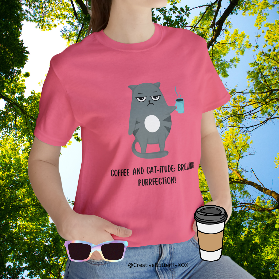 Coffee Cat T-Shirt, Coffee & Cat-itude Shirt, Cat T-Shirt, Coffee T-Shirt, Funny Cat Shirt, Cute Cat Coffee Shirt, Cat Mom Gift, Cat Lady