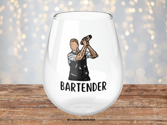 Bartender Wine Glass, Gift For Male Bartender, Bartender Thank You Gift, Bartender Stemless Wine Glass Gift, Bartender Christmas Gift