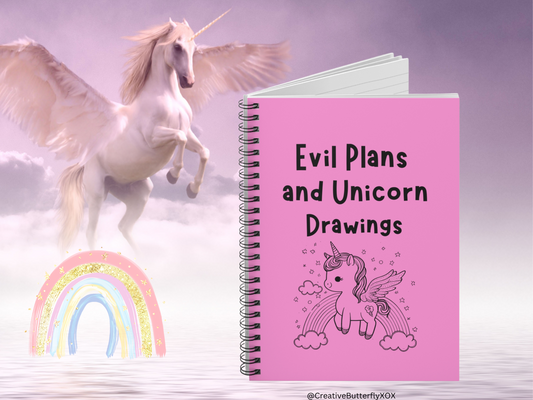 Evil Plans and Unicorn Drawings Notebook Journal, Funny Notebook, Funny Coworker Gift, Employee Gifts, Office Gift, Cute Unicorn Stationery