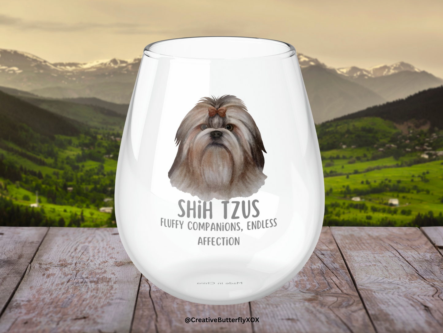 Shih Tzu Wine Glass, Shih Tzu Gifts, Shih Tzu Dog Wine Glass 11.75oz, Cute Shih Tzu Stemless Wine Glass, Gift for Shih Tzu Teacup Dog Owner