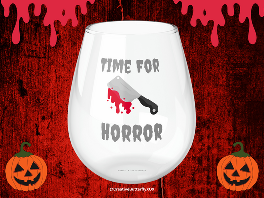 Time For Horror Wine Glass, Horror Wine Glass, Horror Movies Wine Glass, Funny Horror Stemless Wine Glass, Halloween Wine Glass Murder
