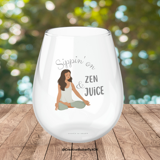 Yoga Wine Glass, Meditation Wine Glass, Yoga Gifts, Sippin' On Zen & Juice Wine Glass, Yoga Funny Stemless Wine Glass, Yoga teacher Gift