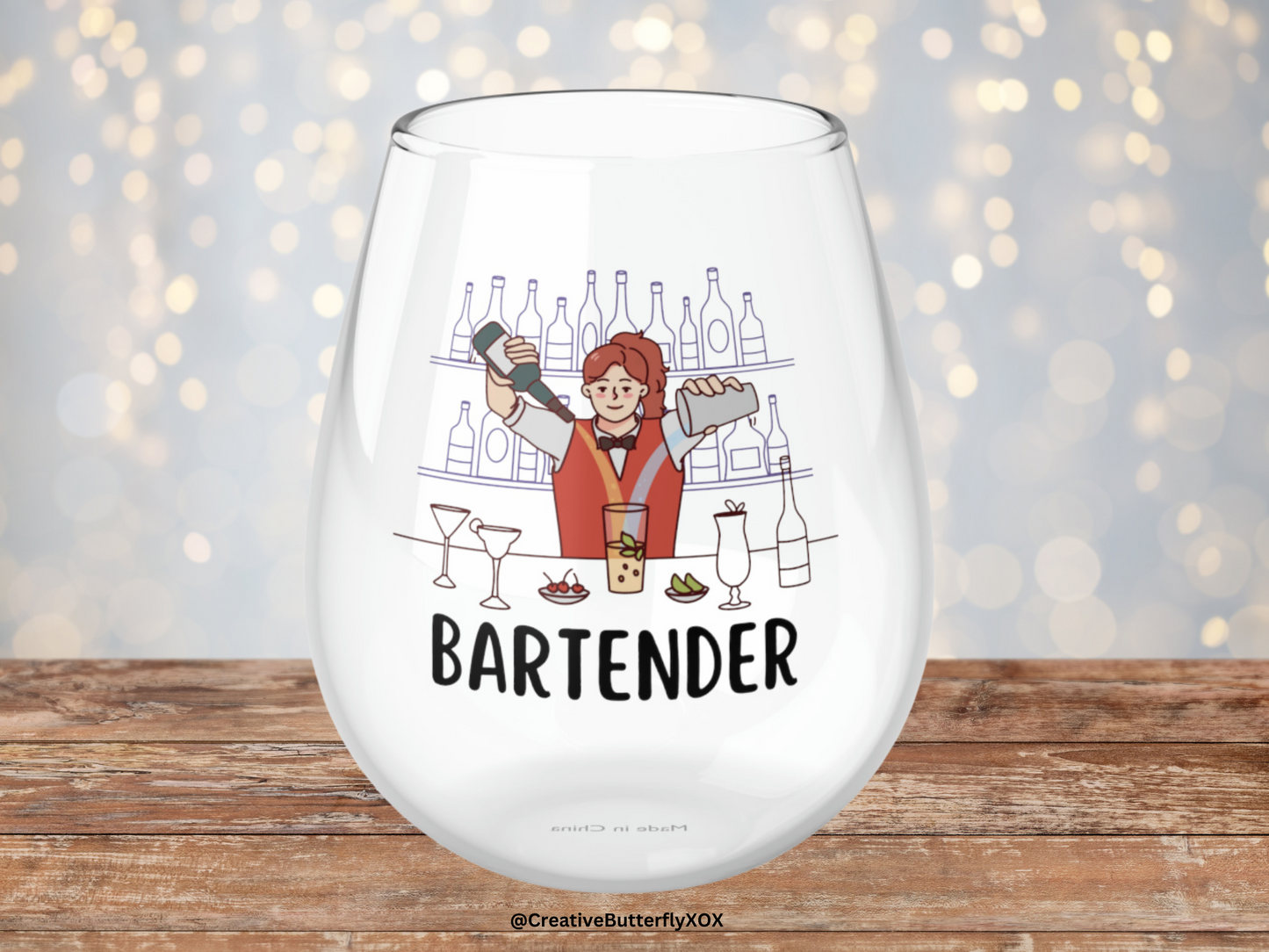 Bartender Wine Glass, Gift For Bartender, Bartender Thank You Gift, Bartender Stemless Wine Glass Gift, Bartender Birthday Gift, Christmas