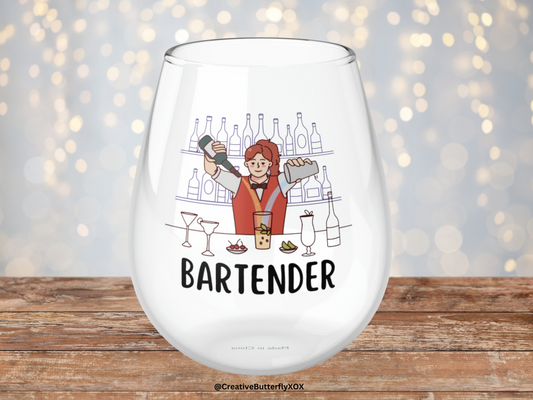 Bartender Wine Glass, Gift For Bartender, Bartender Thank You Gift, Bartender Stemless Wine Glass Gift, Bartender Birthday Gift, Christmas