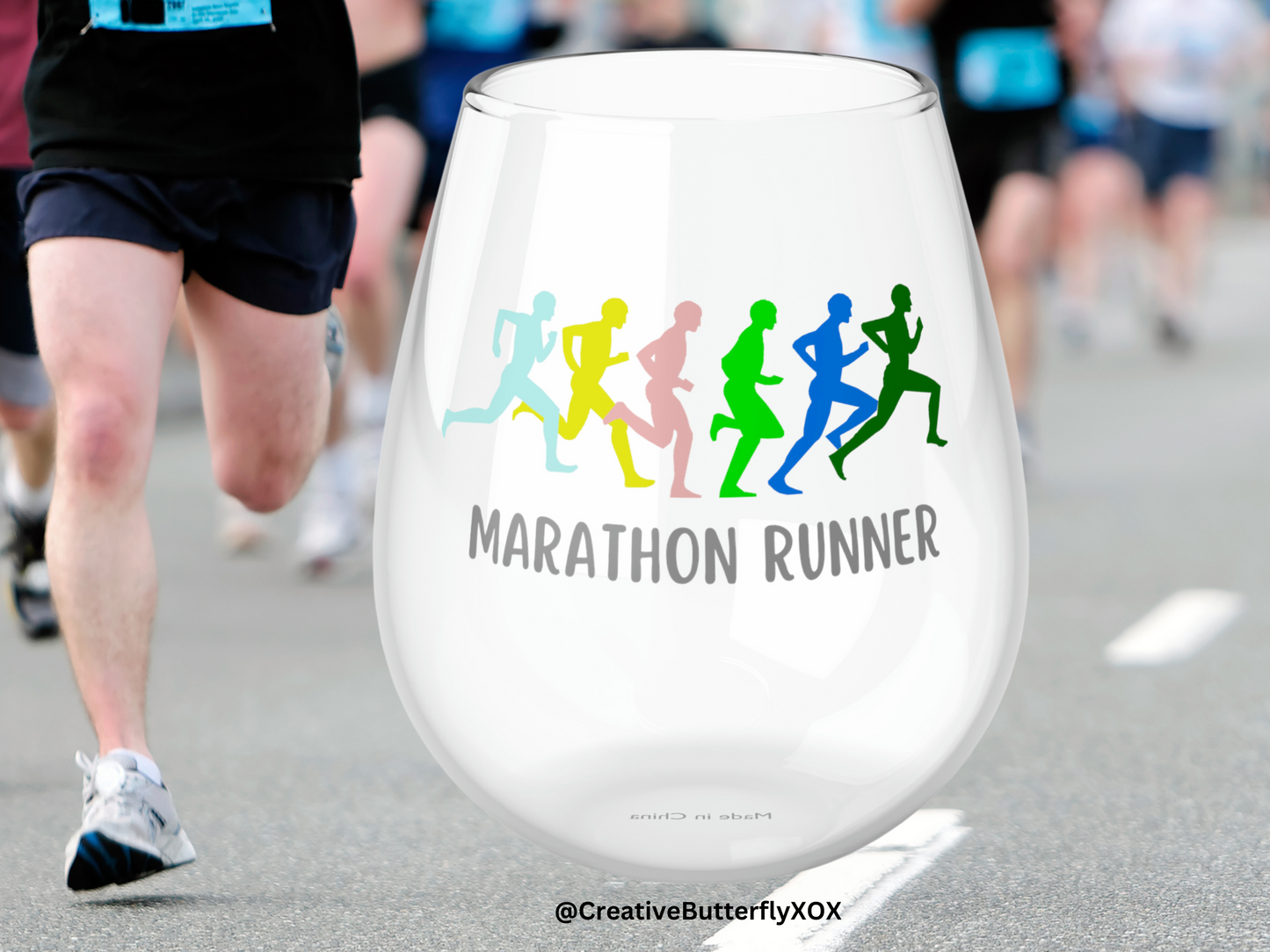 Marathon Runner Wine Glass, Marathon Runner Gifts, Gift For Runner, Runner Stemless Wine Glass, Cross Country Gift, Marathon Running Gifts