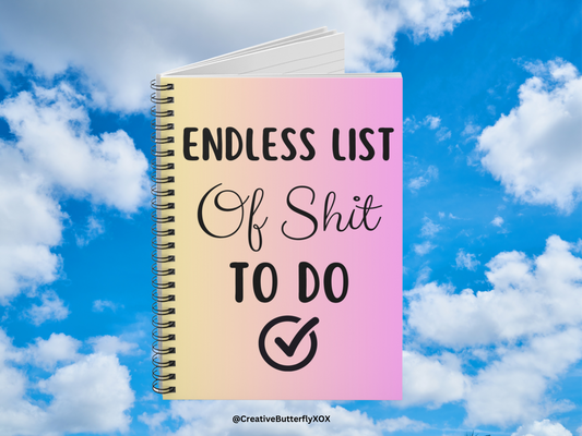 Endless List Of Shit To Do NoteBook, Funny NoteBook, Funny Journal, Funny To Do List, Pink Funny Planner, Stationery Notepad Gift For Her