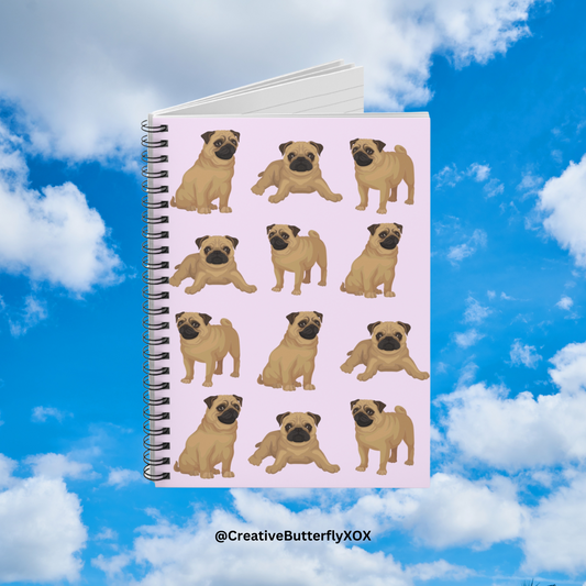 Pug Notebook, Pug Dog Note Book, Pug Notepad, Pug Stationery, Pugs Spiral Notebook Ruled Line Paper, Pug Owner Gifts, Pug Mom Notebook