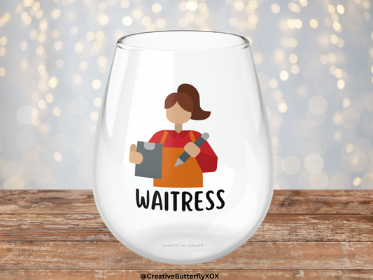 Waitress Wine Glass, Waitress Gifts, Thank You Gift, Waitress Stemless Wine Glass Gift, Waitress Christmas Gift, Server Wine Glass Gift