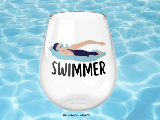 Swimmer Wine Glass, Swimmer Gifts, Swim Coach Wine Glass, Swim Coach Gift, ladies Swimming Team Gifts, Sport Swimming Stemless Wine Glass
