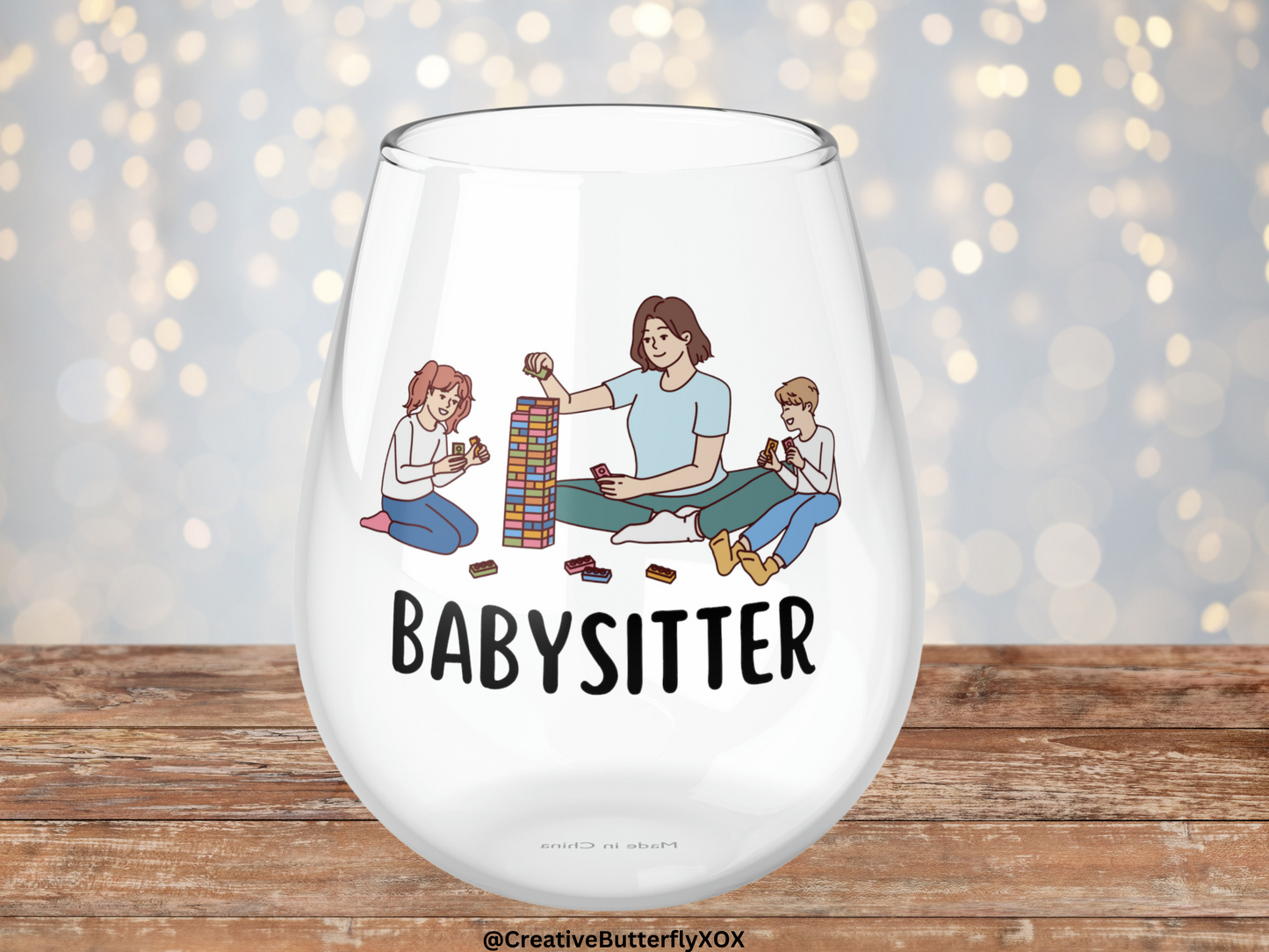 Babysitter Gift, Babysitter Drinking Glass, Babysitter Wine Glass, Gift For Babysitter, Baby Sitter Stemless Wine Glass, Baby Sitter Glass