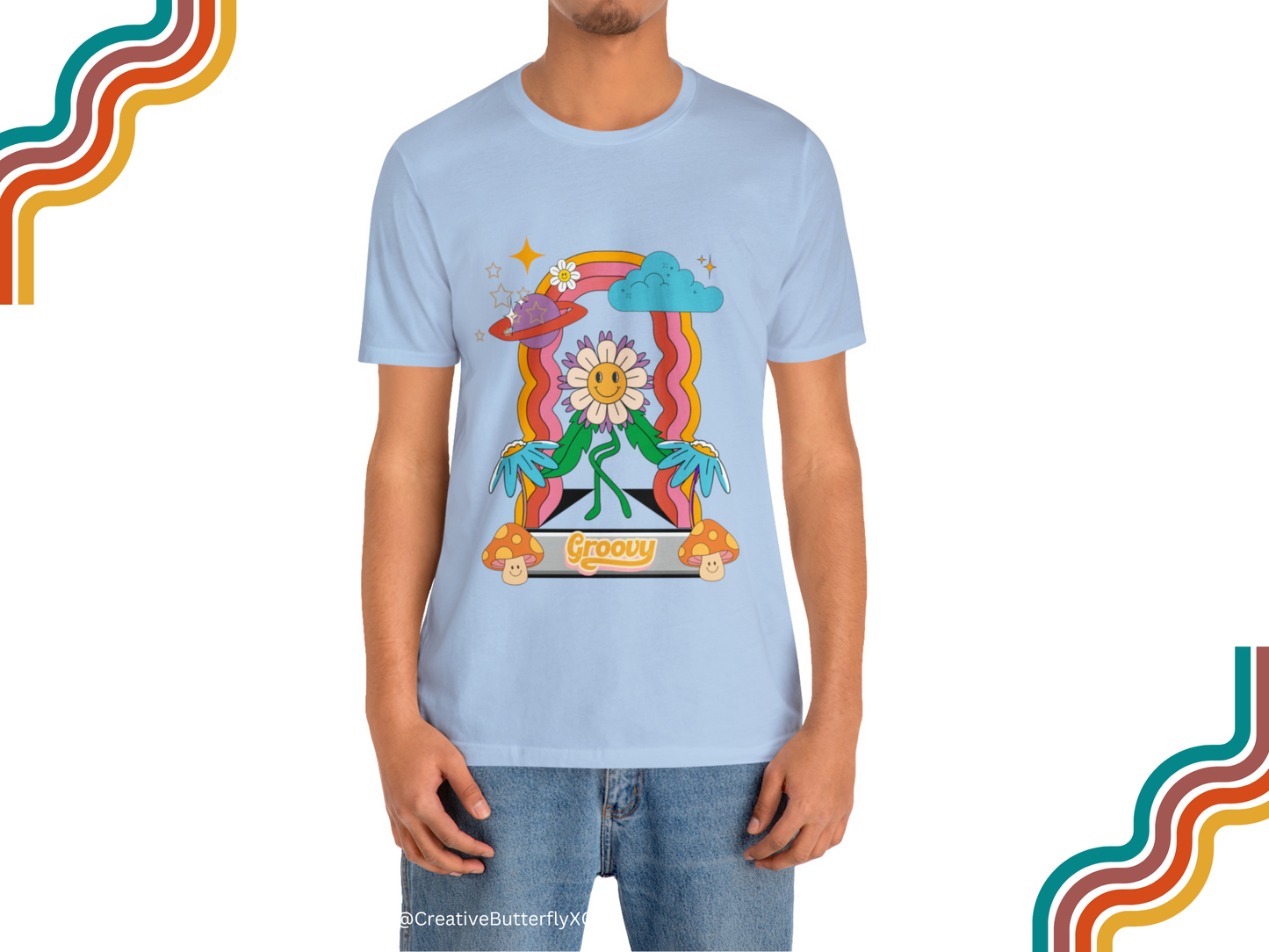 Rainbow Flower Mushroom Groovy T-shirt, 70's Vibes Rainbow Flower Psychedelic Groovy Shirt, Unisex Color Options Available