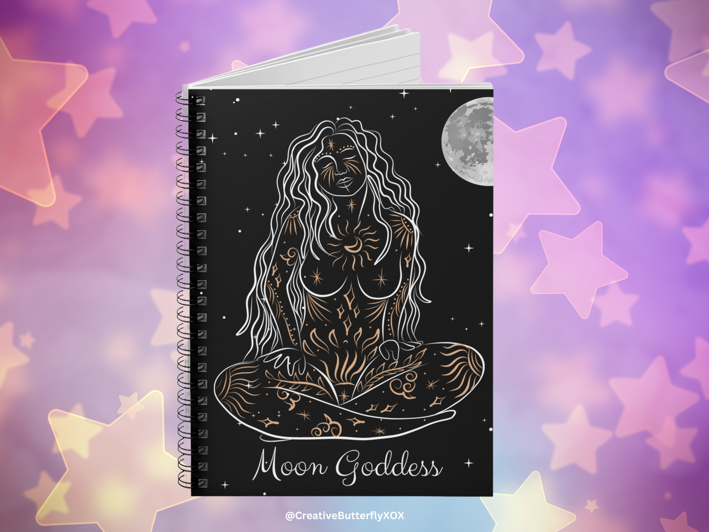 Moon Goddess Notebook, Witchy Woman Notebook, Moon Goddess Journal, Moon Goddess Planner, Spiritual Gift For Her Meditation Yoga