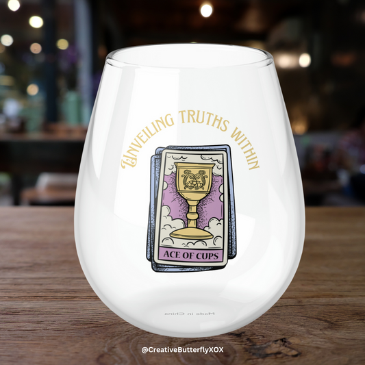 Tarot Cards Wine Glass, Ace of Cups Wine Glass, Witchy Woman Stemless Wine Glass, Divination Unveiling Truths Within, Tarot Wine Glass Gift