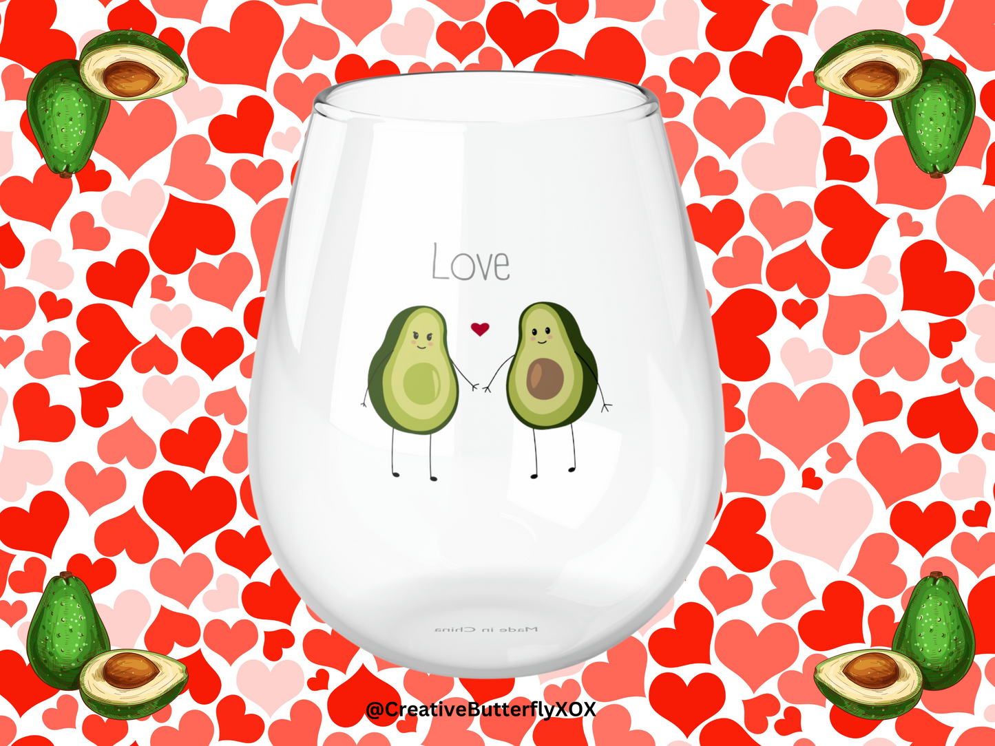 Avocado Wine Glass, Avocado Love Stemless Wine Glass, Guacamole Wine Glass, Gift For Girlfriend Love, Gift For Boyfriend, Love Avocado Gift