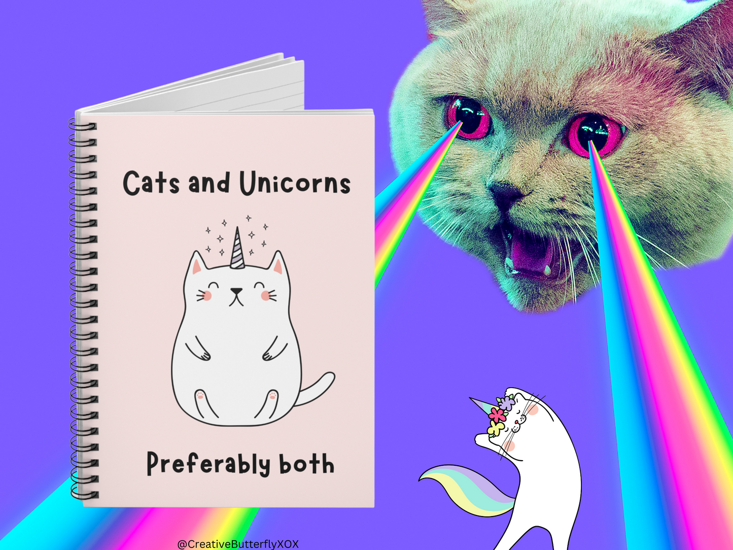 Cats and Unicorns Preferably Both Notebook Journal, Cat Notebook, Cat as a Unicorn Journal, Kawaii Notebook, Pastel Notebook, Gift For Her