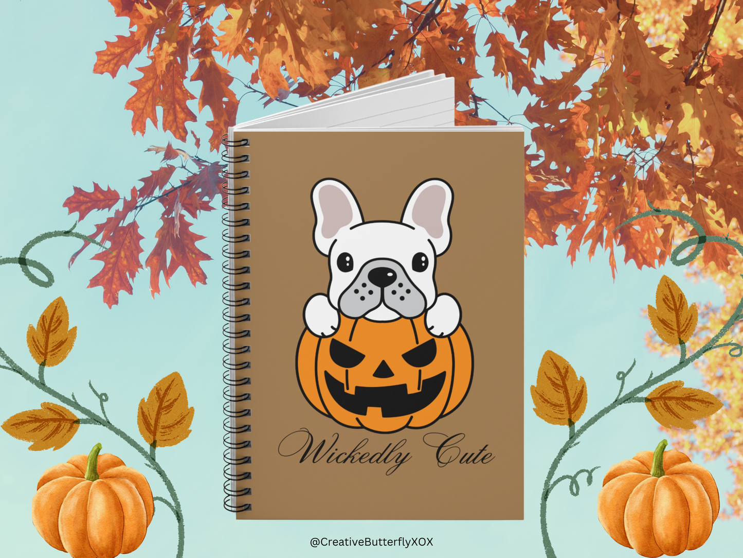 French Bulldog in Pumpkin Notebook, French Bulldog Notebook, Halloween Journal, Jack O' Lantern Notebook, French Bulldog Gift, Dog Notebook