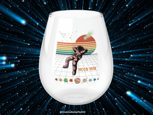 Astronaut Wine Glass, Moon Man Wine Glass, Astronaut Stemless Wine Glass, Outer Space Geekery Wine Glass, Man in Space Suit Retro Glass Gift