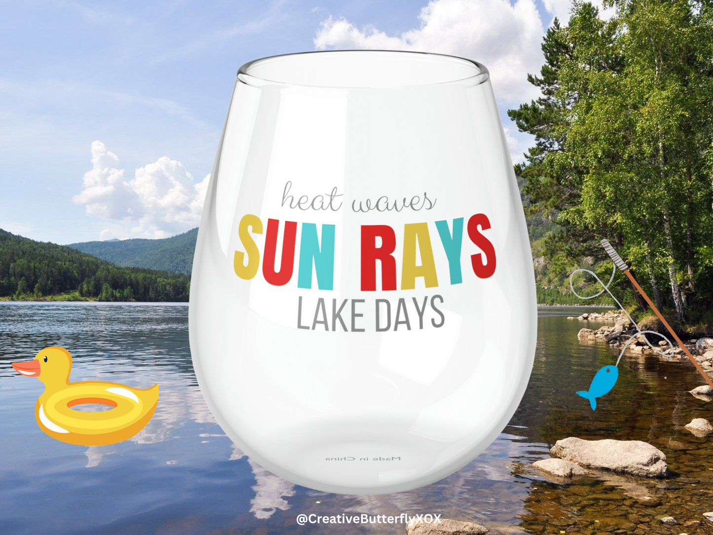 Lake Wine Glass, Heat Waves Sun Rays Lake Days Wine Glass, Lake House Stemless Wine Glass, Lake Vacation Gifts, Lake Vacation Wine Glass