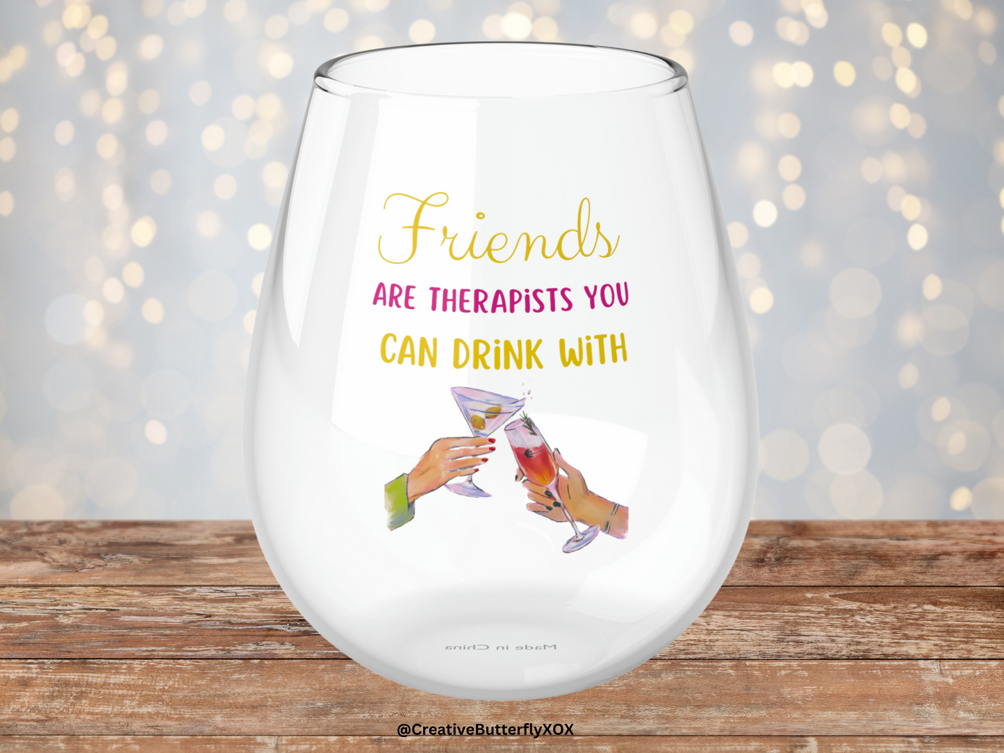 Best Friend Gift, Best Friend Wine Glass, Friends Are Therapists You Can Drink With Stemless Wine Glass, BFF Friend Birthday Gift Wine Glass