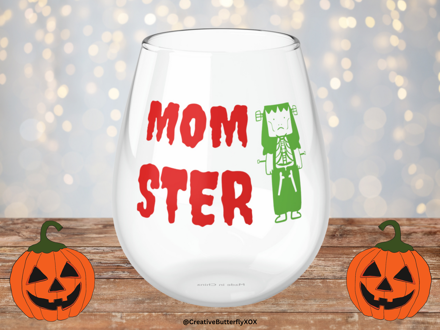 Mom-ster Wine Glass, Mom Wine Glass, Funny Halloween Wine Glass For Mom, Monster Wine Glass, Frankenstein Wine Glass, Gift For Mom Spooky