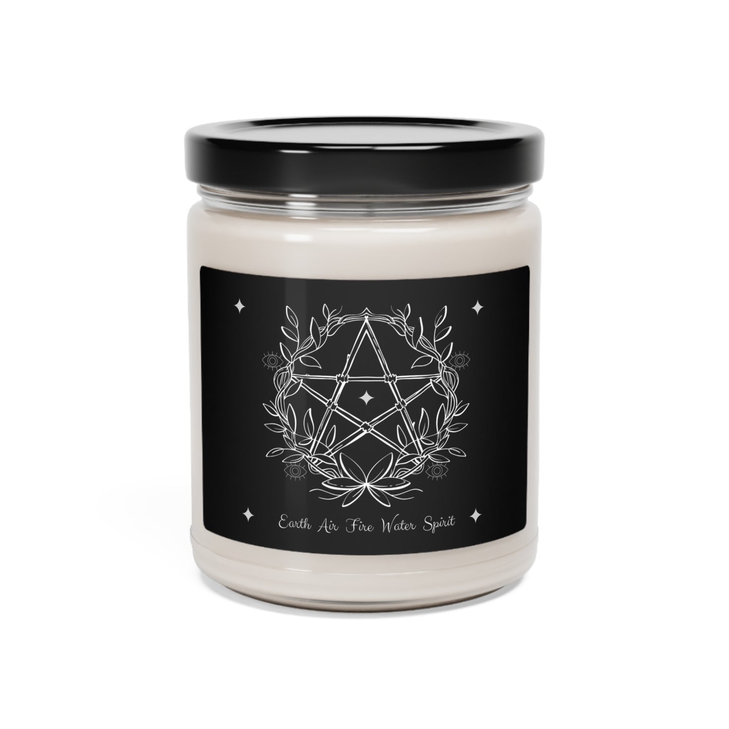 Earth Air Fire Water Spirit Candle with sacred star pentagram design, witchcraft candle