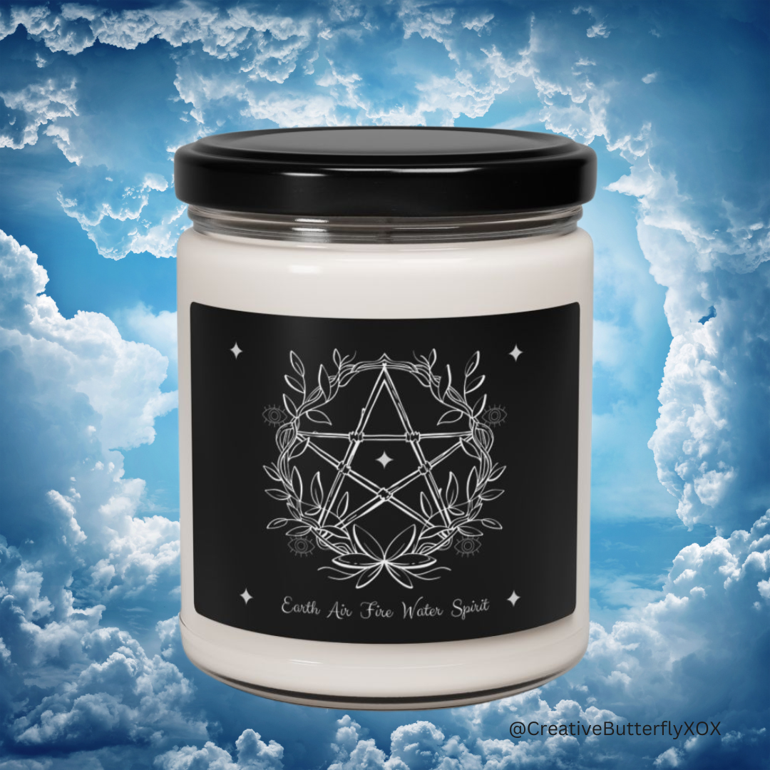 Earth Air Fire Water Spirit Elements Candle - Star Pentagram Candle Witchy 