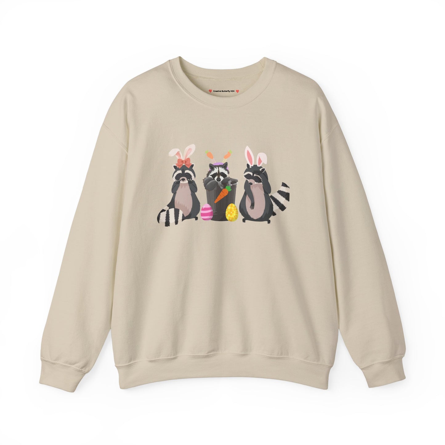 Easter-themed raccoon pullover with kawaii street cat aesthetic - color sand cream
