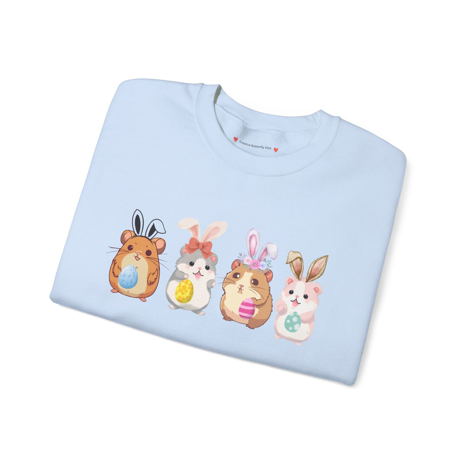 Easter hamster bunny ears sweater cute pastel pullover rodent mouse cozy holiday fashion - color pastel blue, light blue 