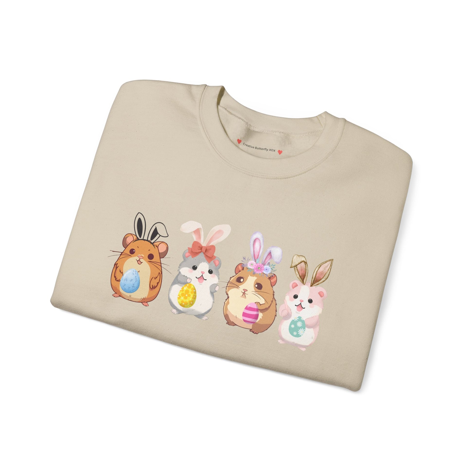 Easter hamster pullover cozy bunny ears sweater cute rodent mouse warm pastel holiday wear - close up color sand cream 