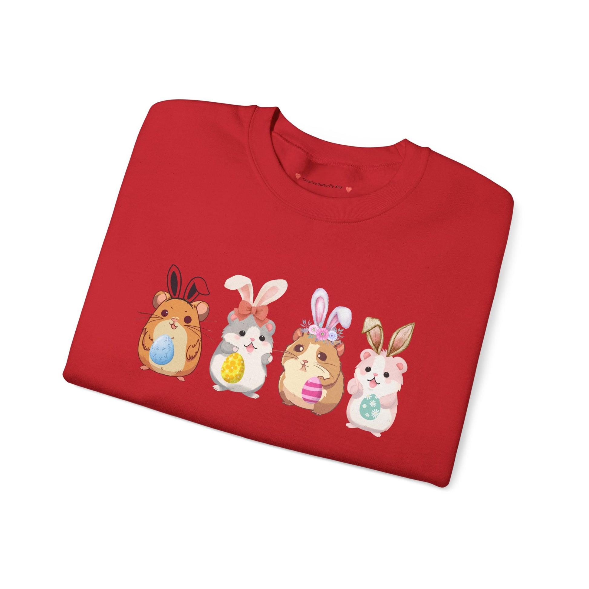 Easter hamster sweater bunny ears pullover cozy rodent mouse festive warm springtime clothing - close up color red 