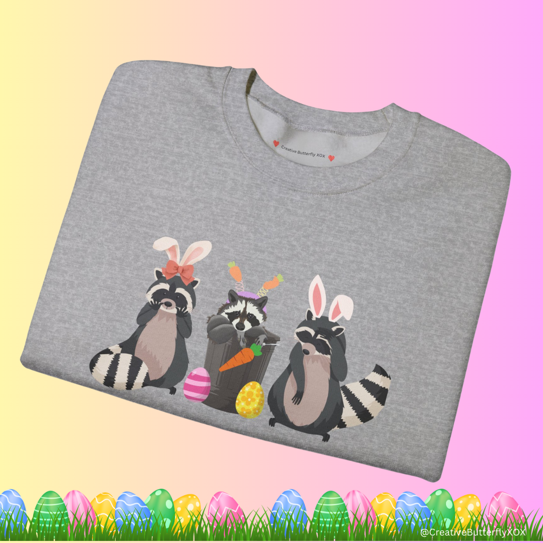 Easter raccoon sweatshirt pullover with kawaii bunny design and pastel colors, Easter sweater, Raccoons Easter Crewneck
