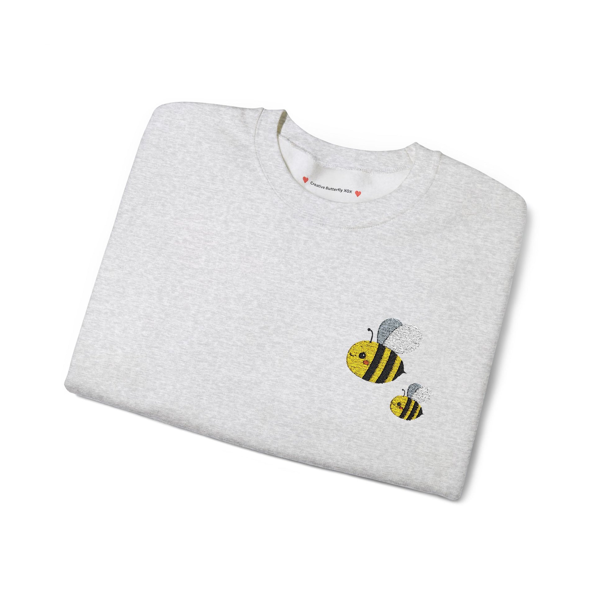 Embroidered bee sweatshirt sweater folded close up view color ash - by Creative Butterfly XOX
